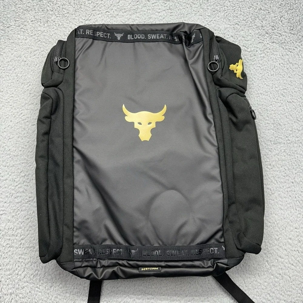 NWT Under Armour 1376459-002 UA Project‎ Rock Duffle Backpack Black/Gold Gym Bag